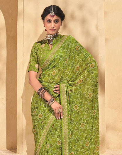 Parrot Green And Multicolored Georgette Saree