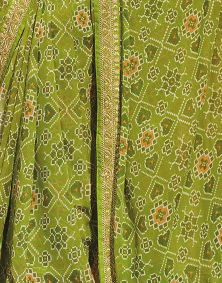 Parrot Green And Multicolored Georgette Saree