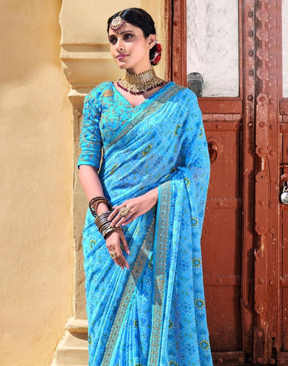 Sky Blue And Multicolored Georgette Saree