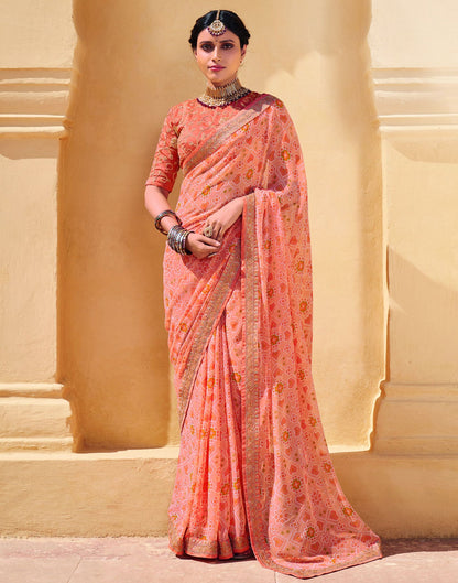 Peach And Multicolored Georgette Saree