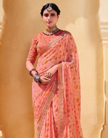 Peach And Multicolored Georgette Saree