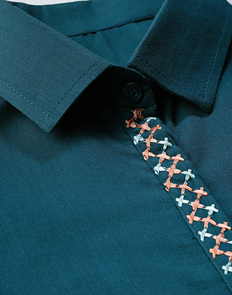Teal Embroidered Top | SLV251TK4061