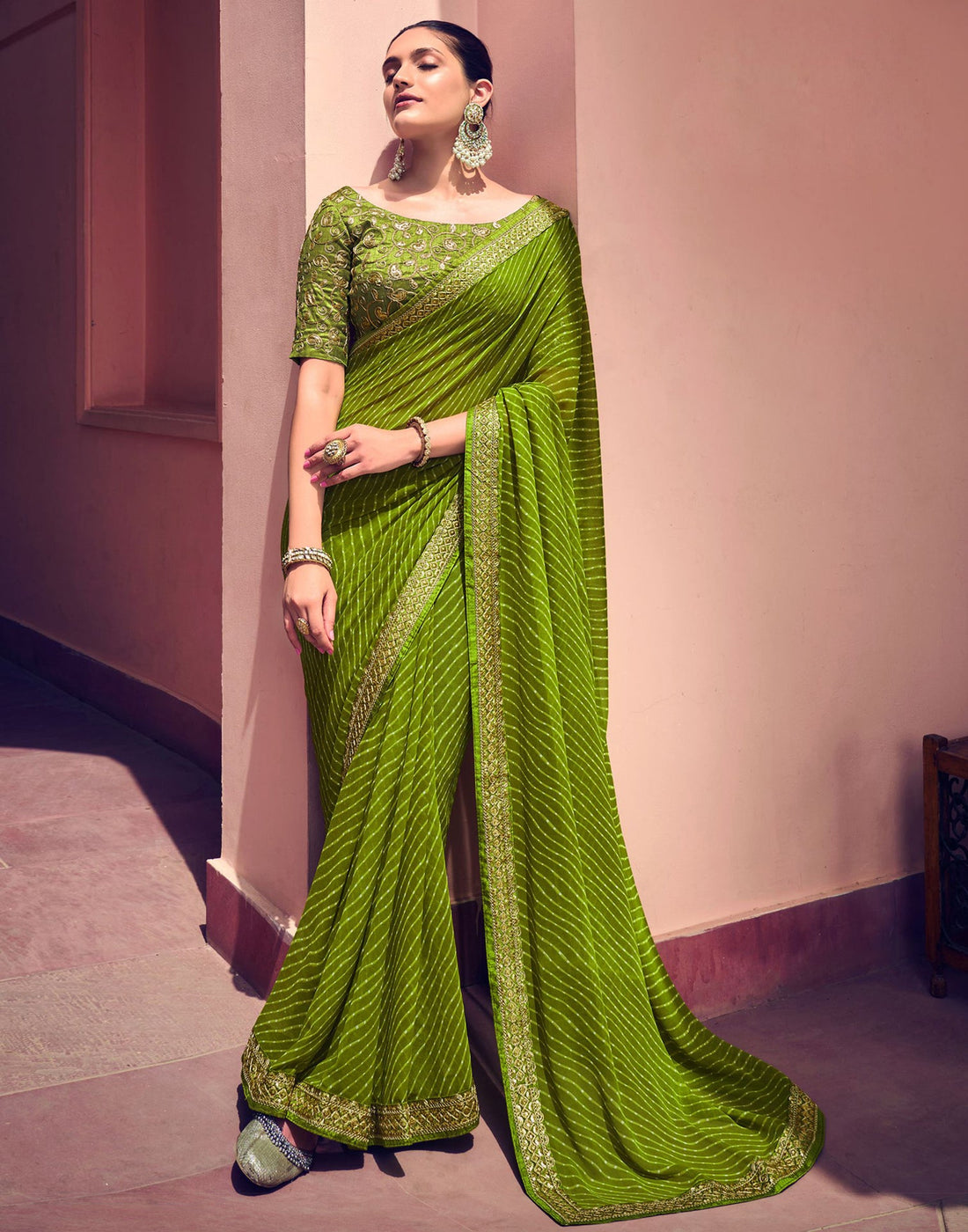 Olive Green Georgette Saree