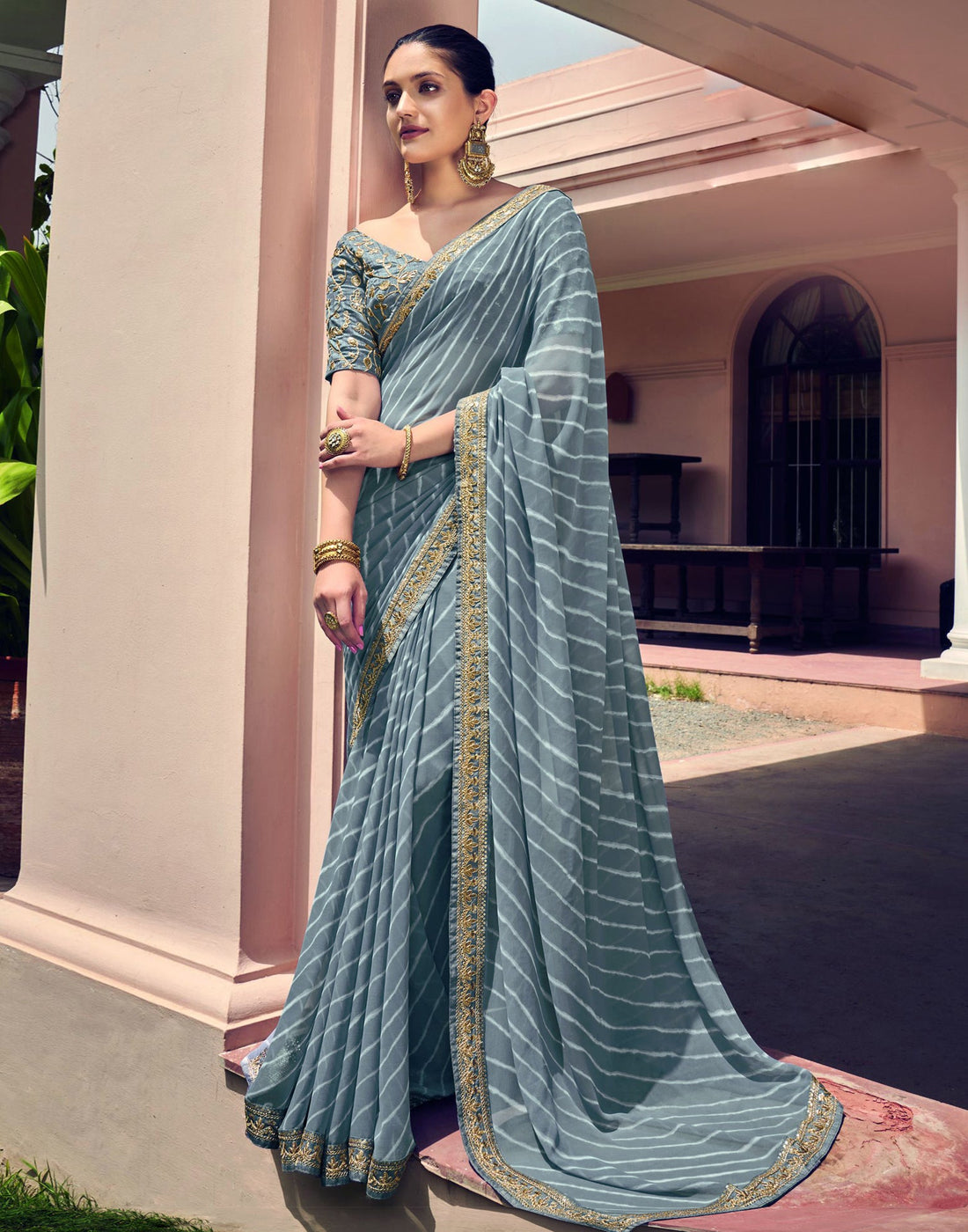 Grey Georgette Saree