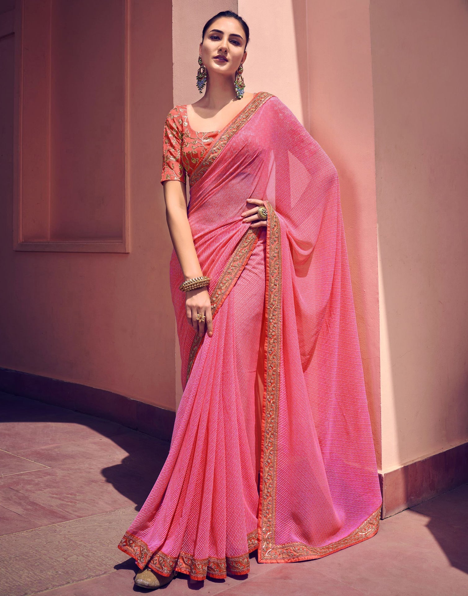 Baby Pink Color Zari Embroidery Georgette Saree for Engagement-19002 – Mohi  fashion