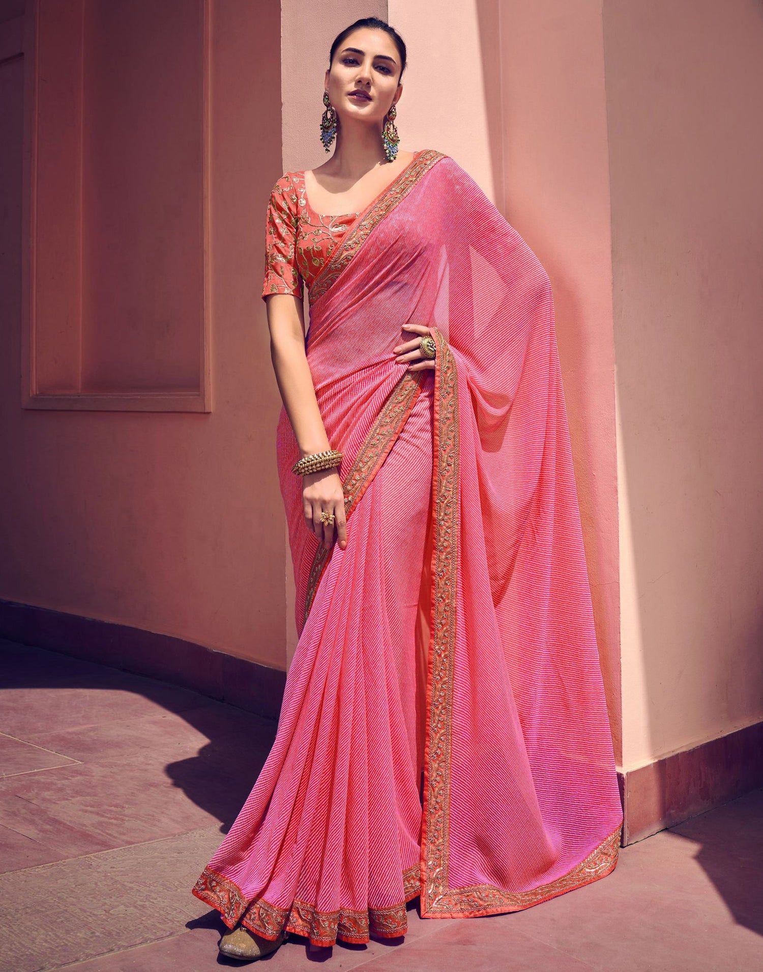 Light Pink Georgette Saree