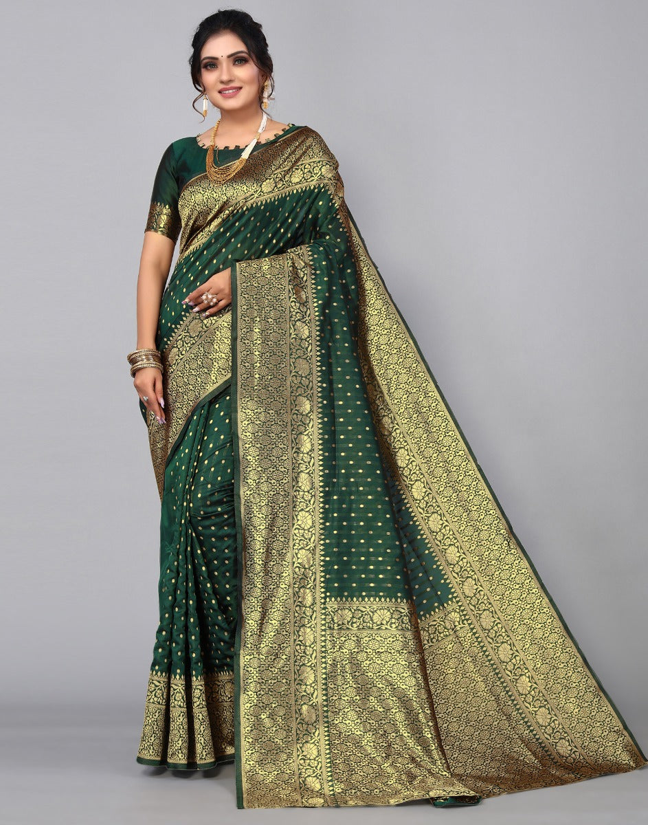 Bottle Green Banarasi Silk Saree