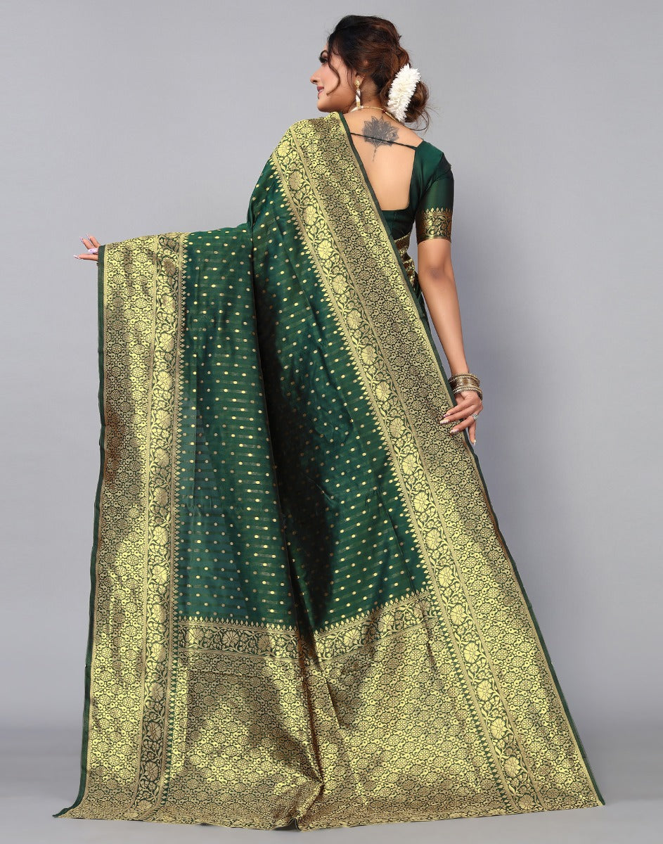 Bottle Green Banarasi Silk Saree