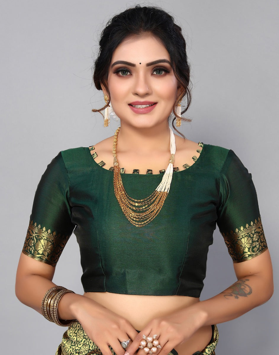 Bottle Green Banarasi Silk Saree