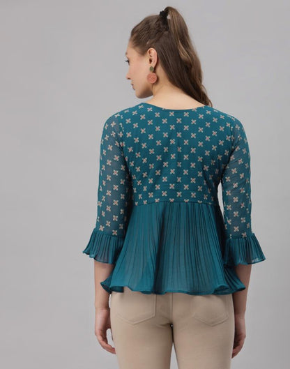 Teal Colored Georgette Printed Top | SLV255TK4083