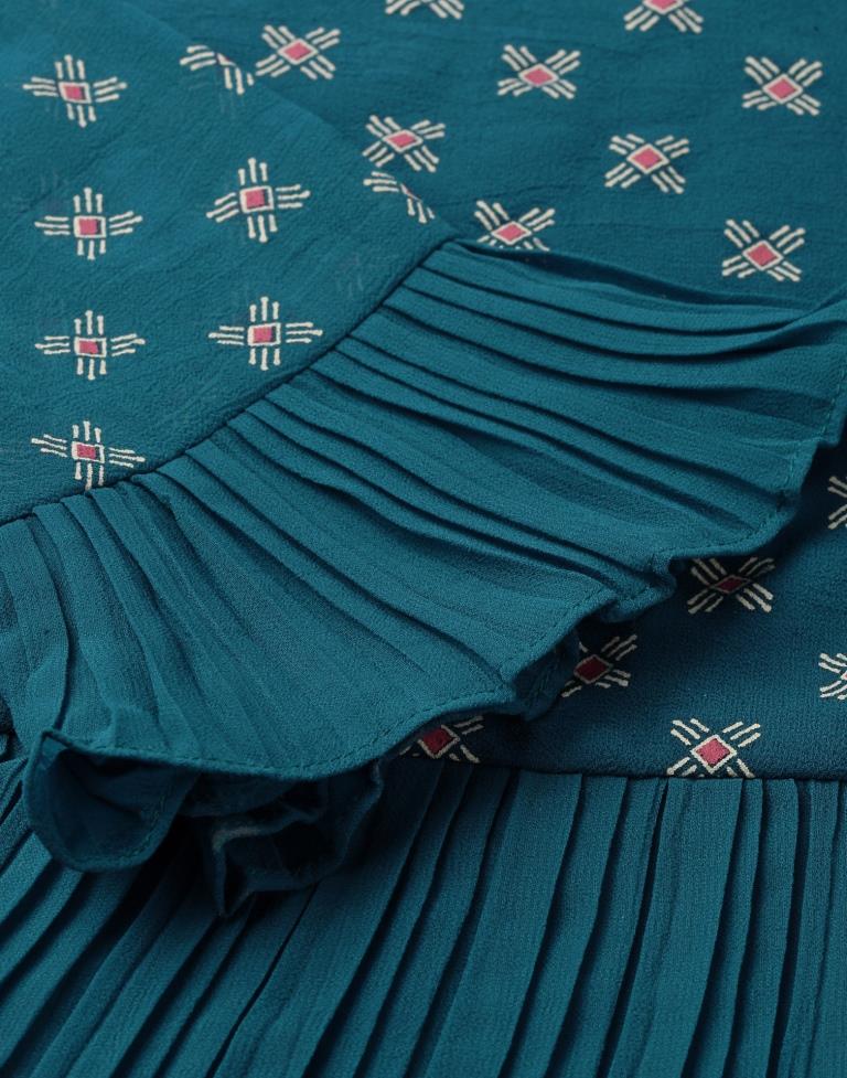 Teal Colored Georgette Printed Top | SLV255TK4083