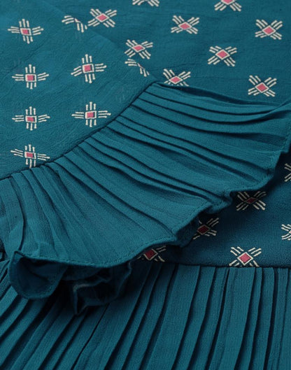 Teal Colored Georgette Printed Top | SLV255TK4083