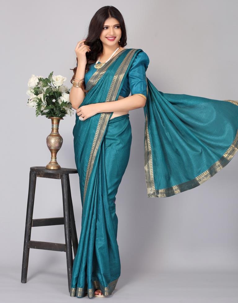 Teal Blue Silk Saree
