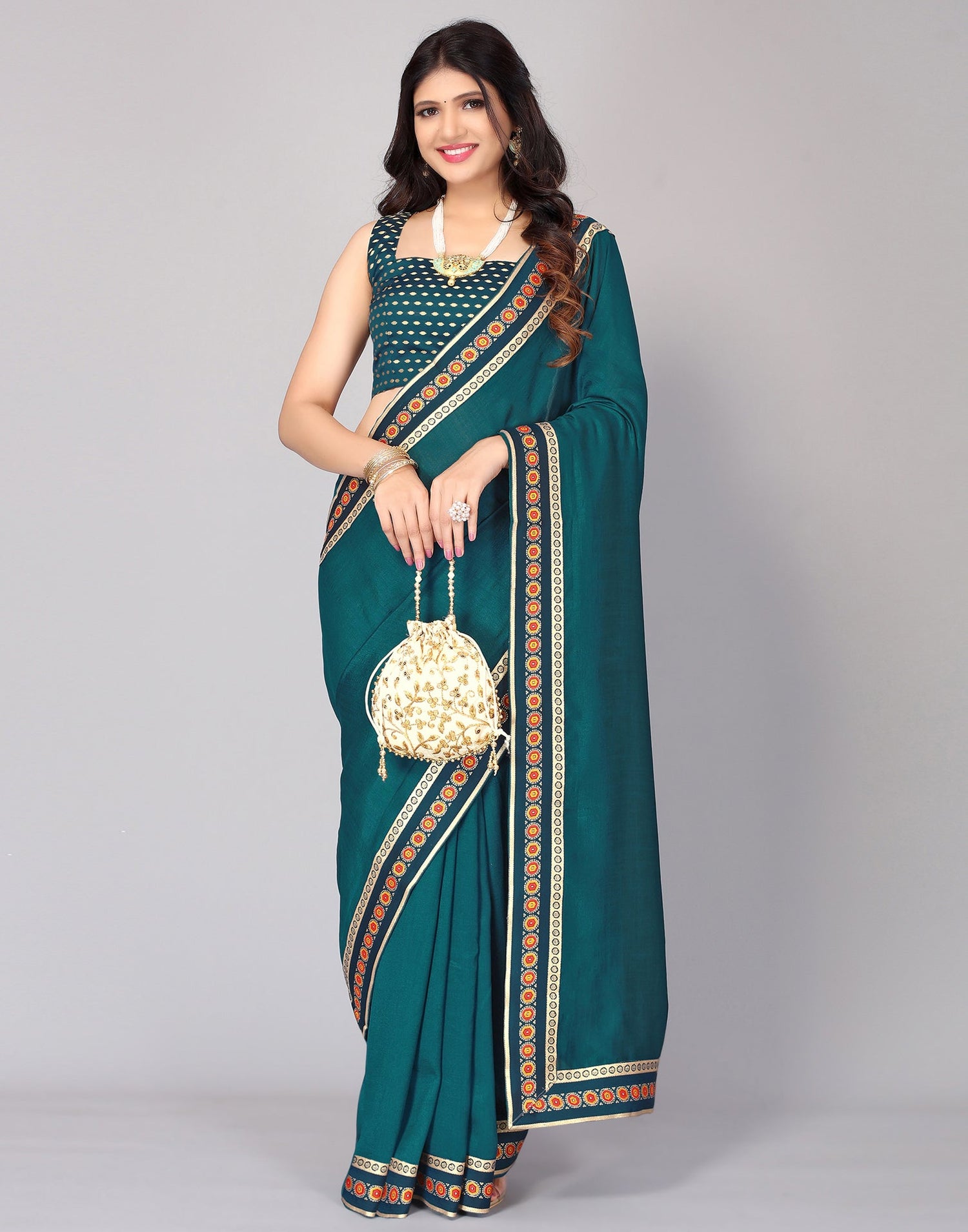 Teal Blue Silk Saree