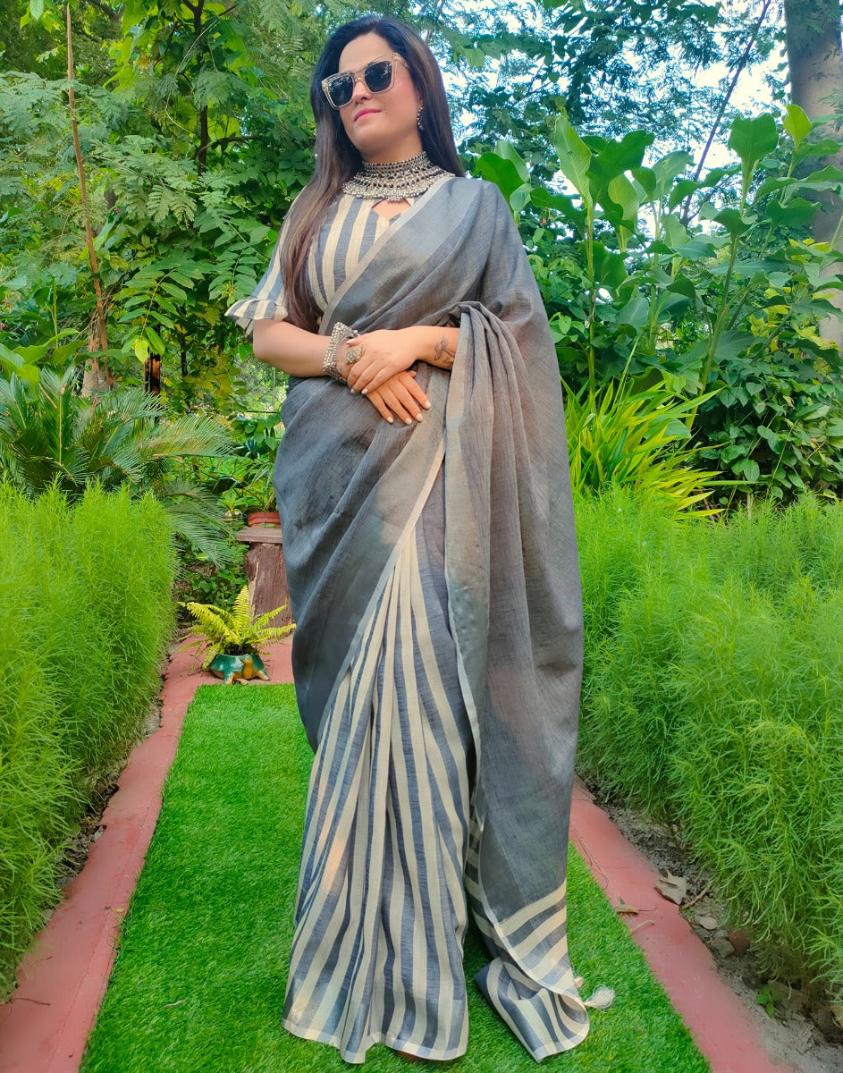 Grey Cotton Saree