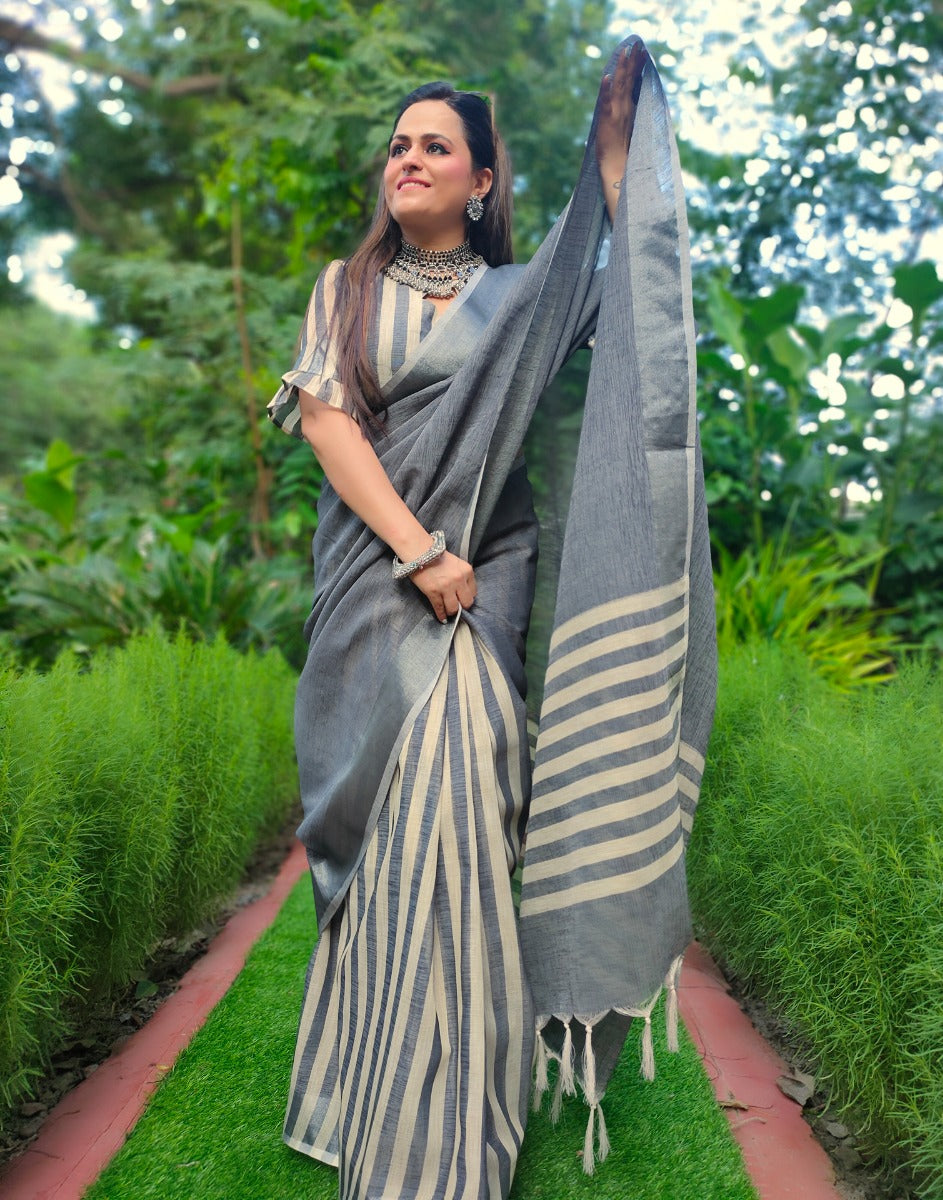 Grey Cotton Saree