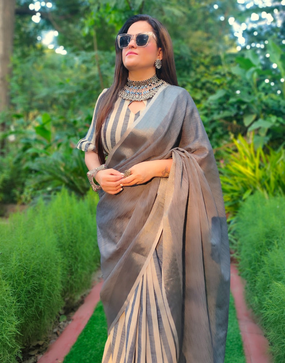 Grey Cotton Saree