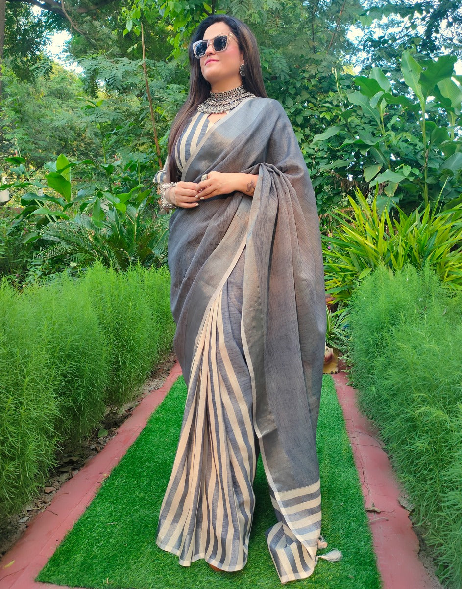 Grey Cotton Saree