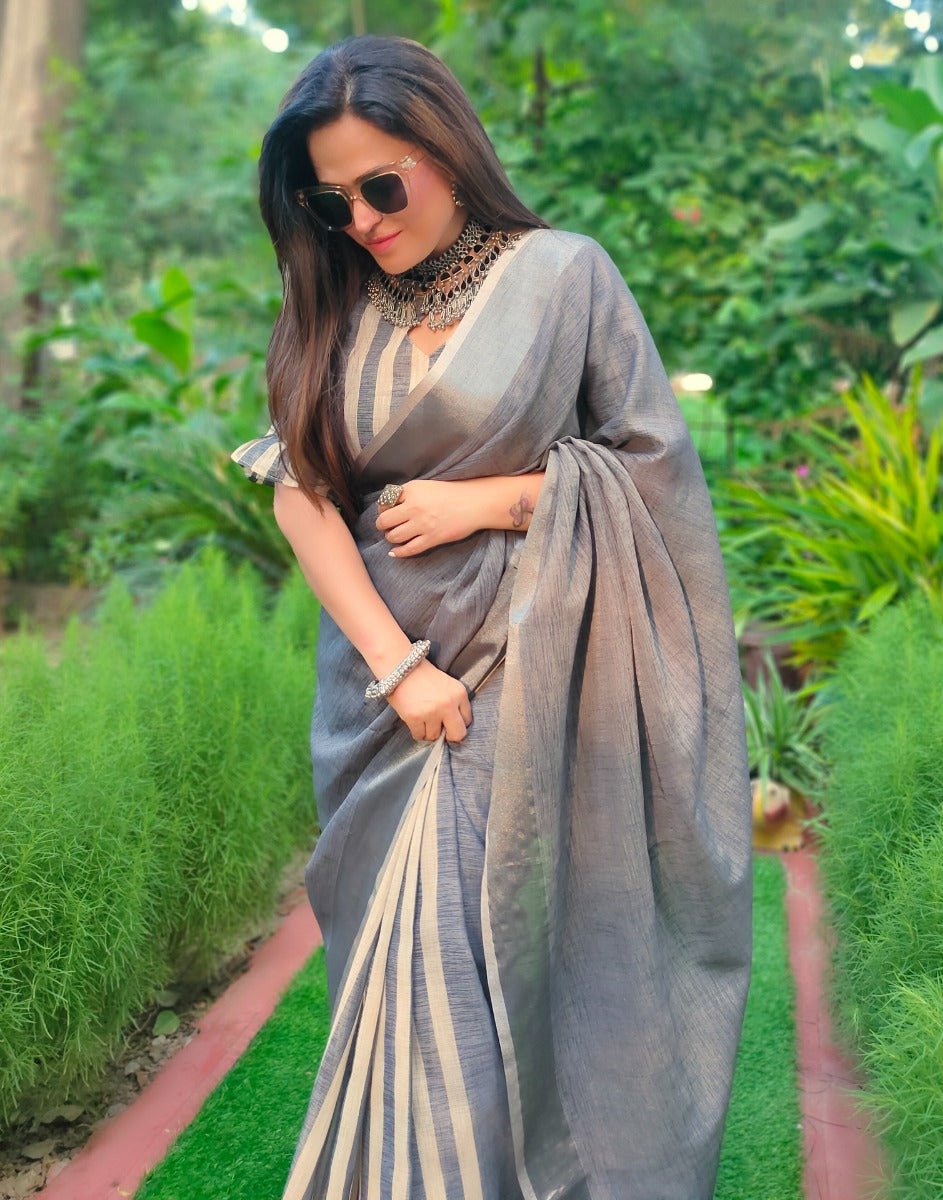 Grey Cotton Saree