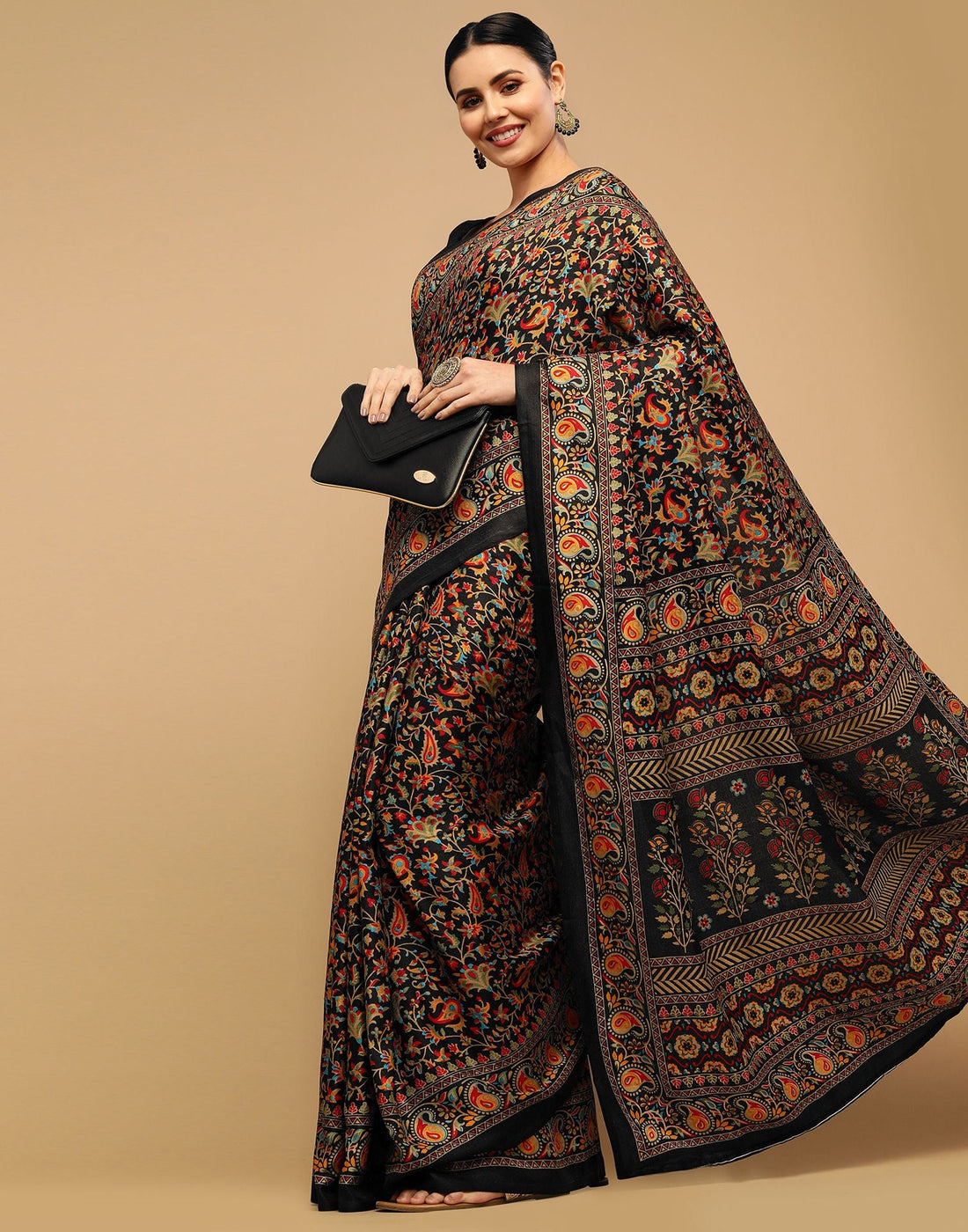 Black Printed Silk Saree
