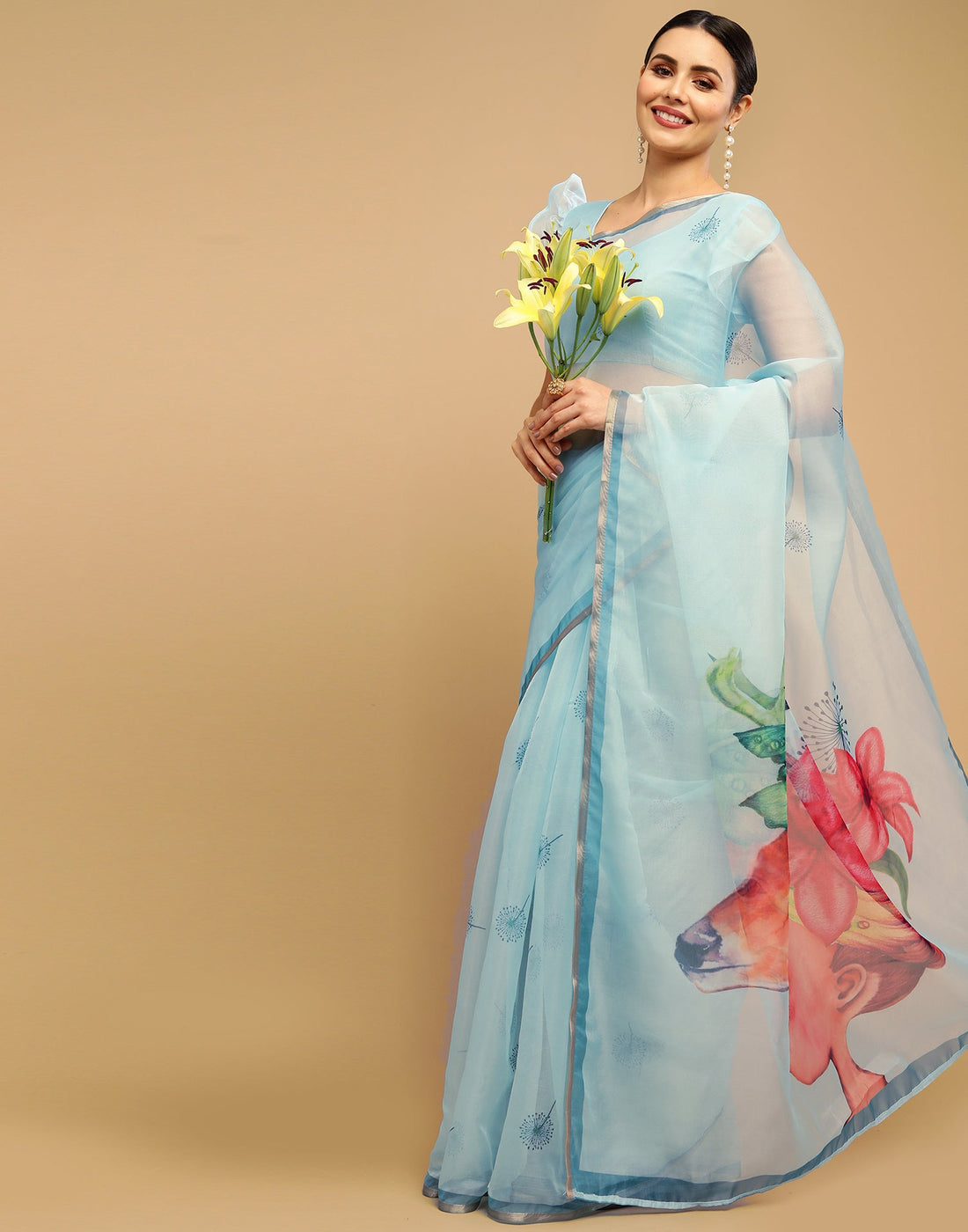 Light Blue Organza Saree