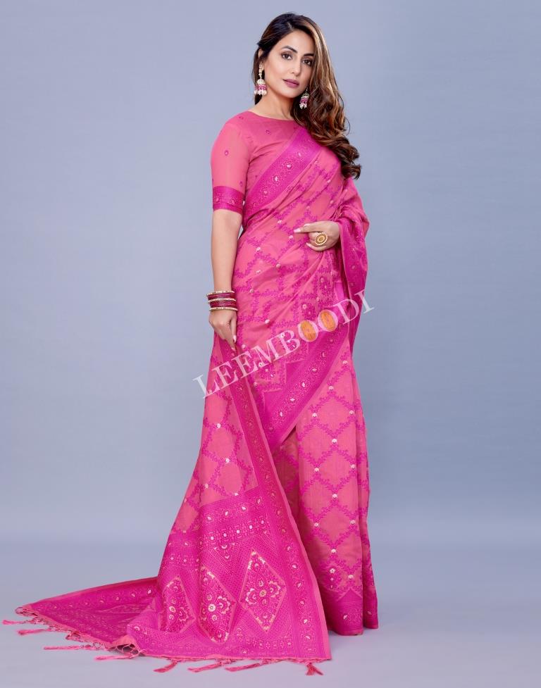 Pink Cotton Saree
