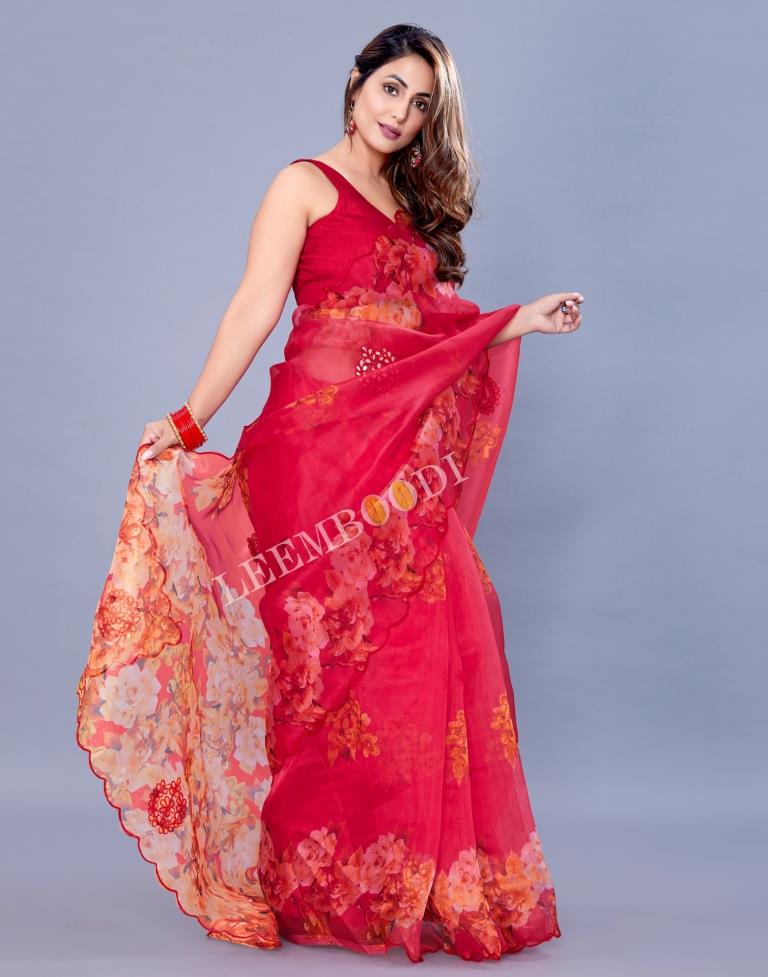 Hot Pink Organza Saree