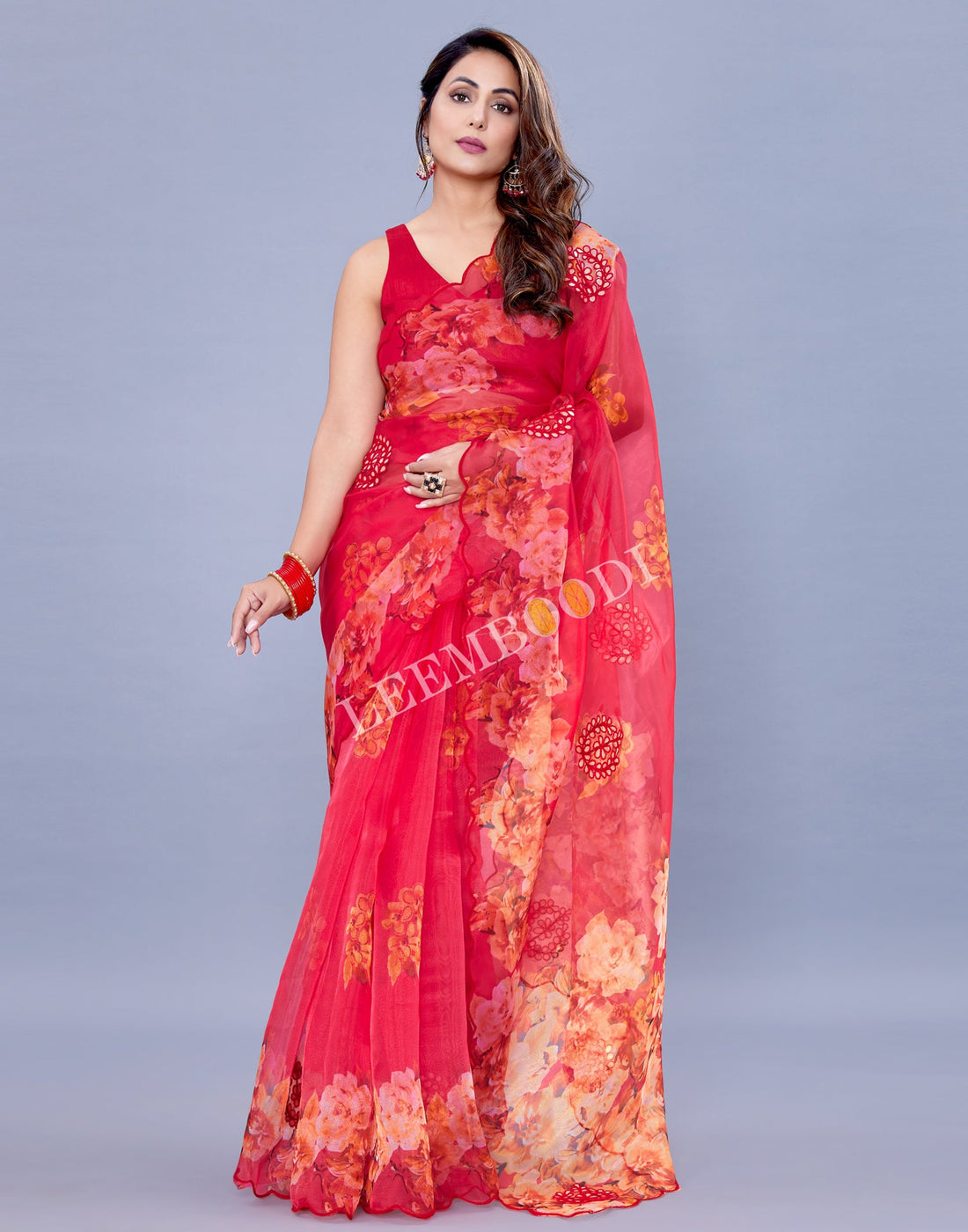 Hot Pink Organza Saree