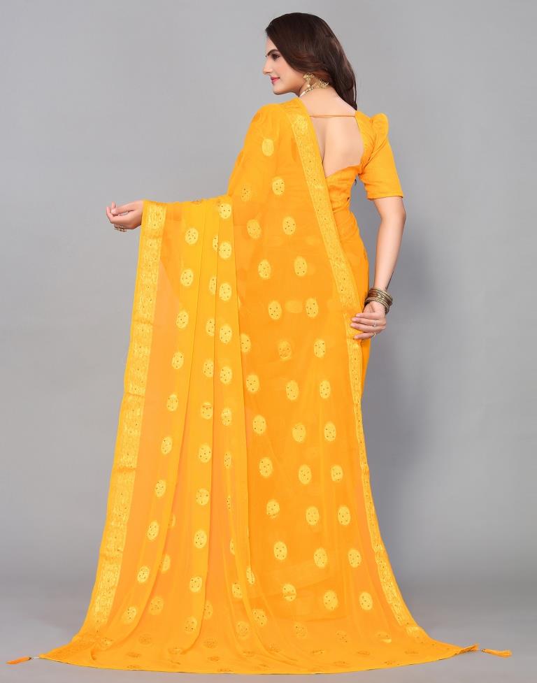 Banarasi chiffon saree mustard yellow with allover chikankari work and –  Prashanti Sarees