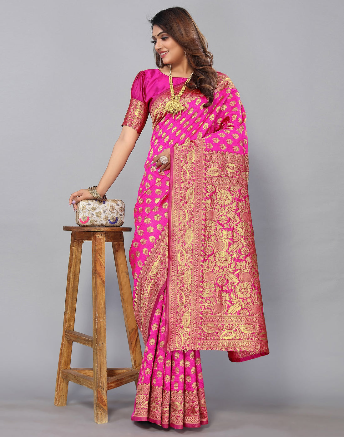 Rani Pink Banarasi Silk Saree