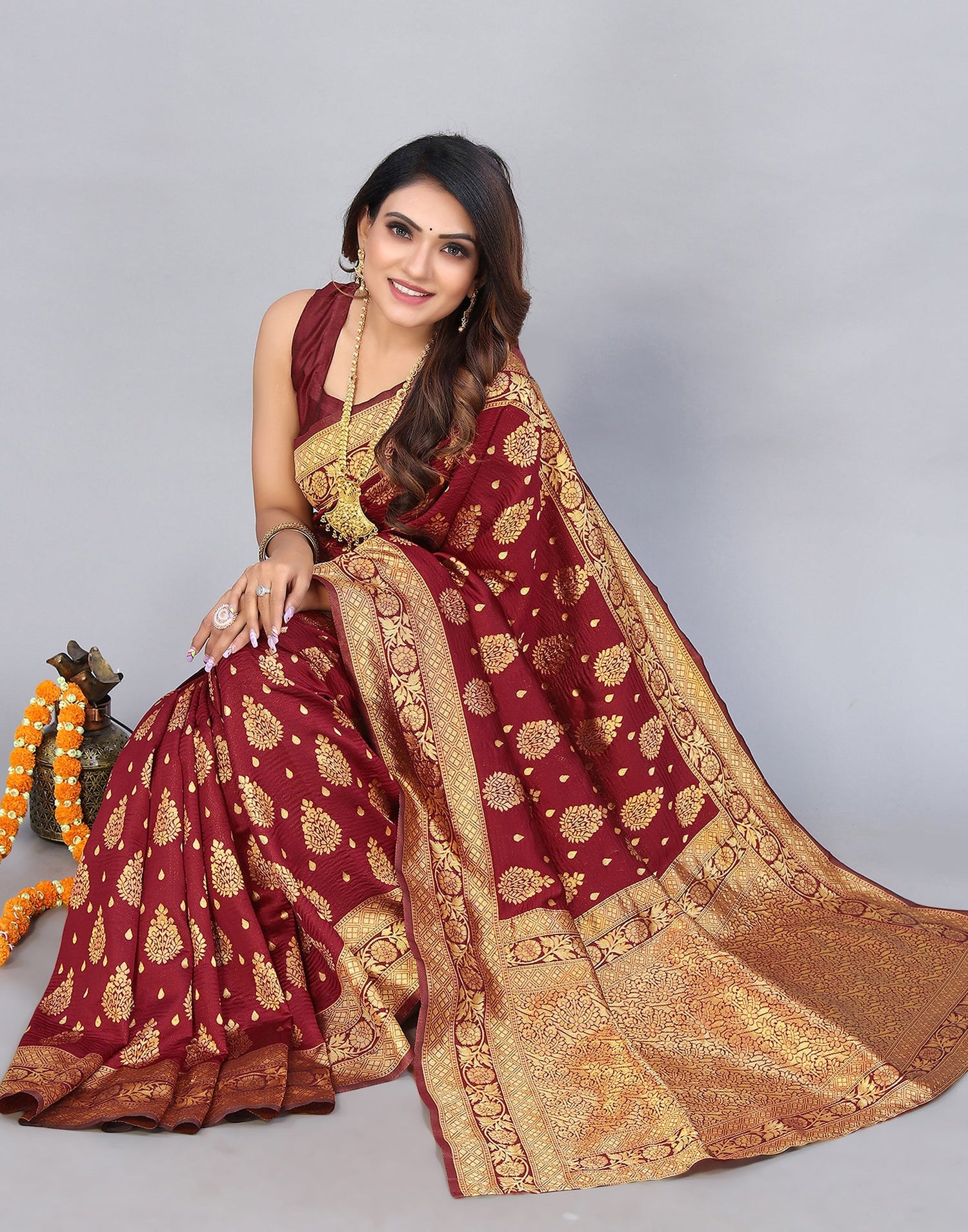 Maroon Banarasi Silk Saree