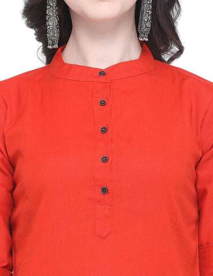 Brilliant Orange Coloured Dyed Khadi Cotton Kurti  | SLV270K354