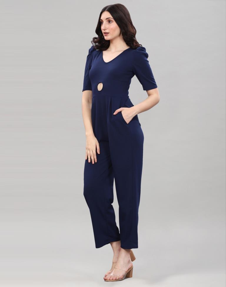 Navy Blue Coloured Lycra Knitted Jumpsuits