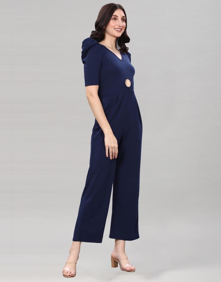 Navy Blue Coloured Lycra Knitted Jumpsuits