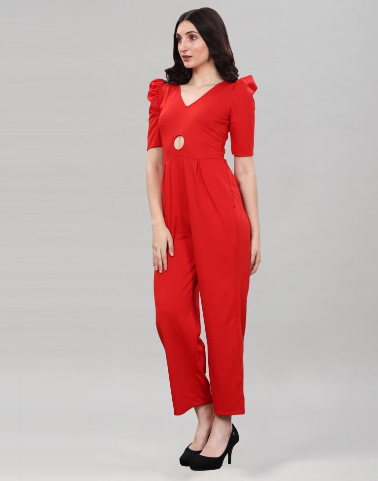 Red Coloured Lycra Knitted Jumpsuits