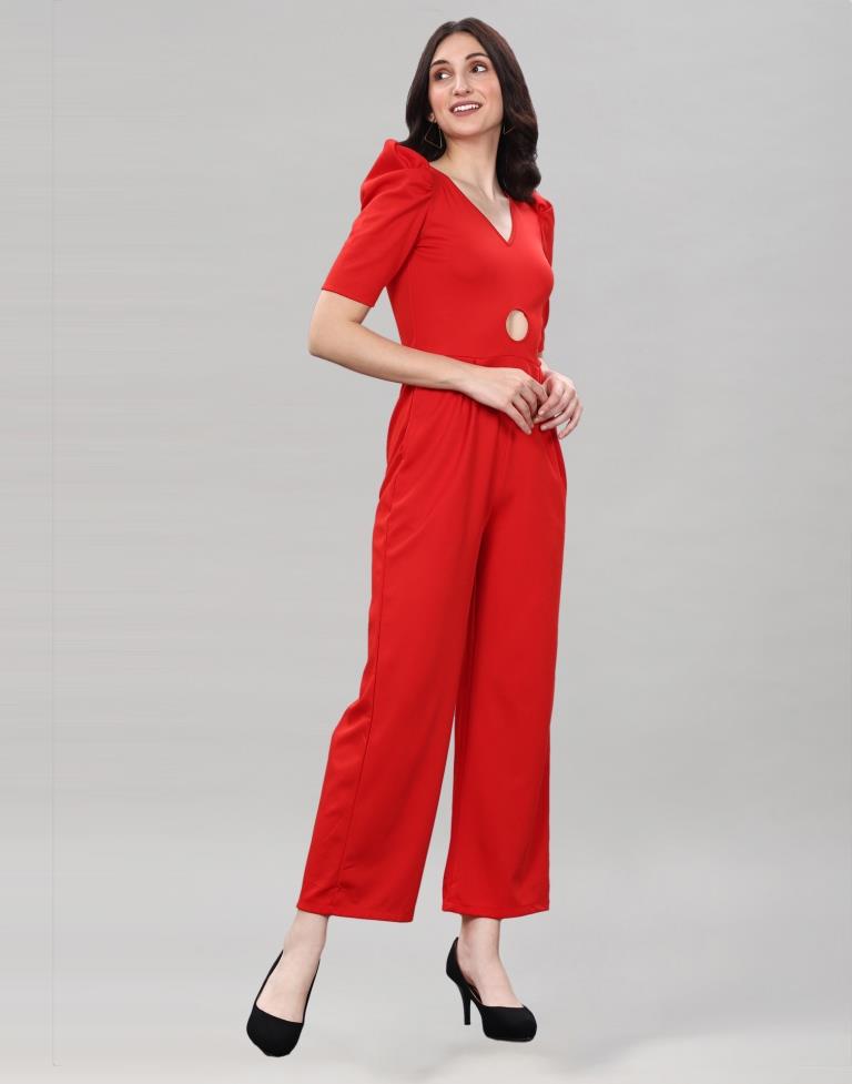 Red Coloured Lycra Knitted Jumpsuits