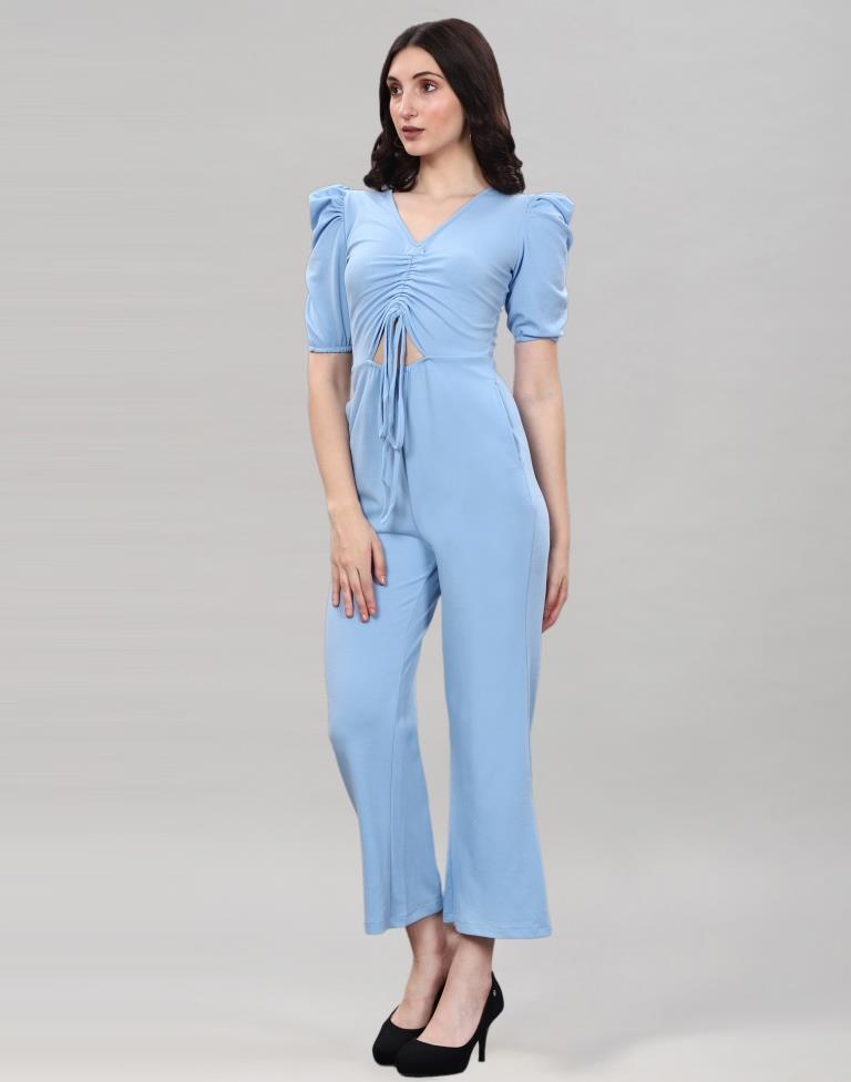 Light Blue Knitted Jumpsuits