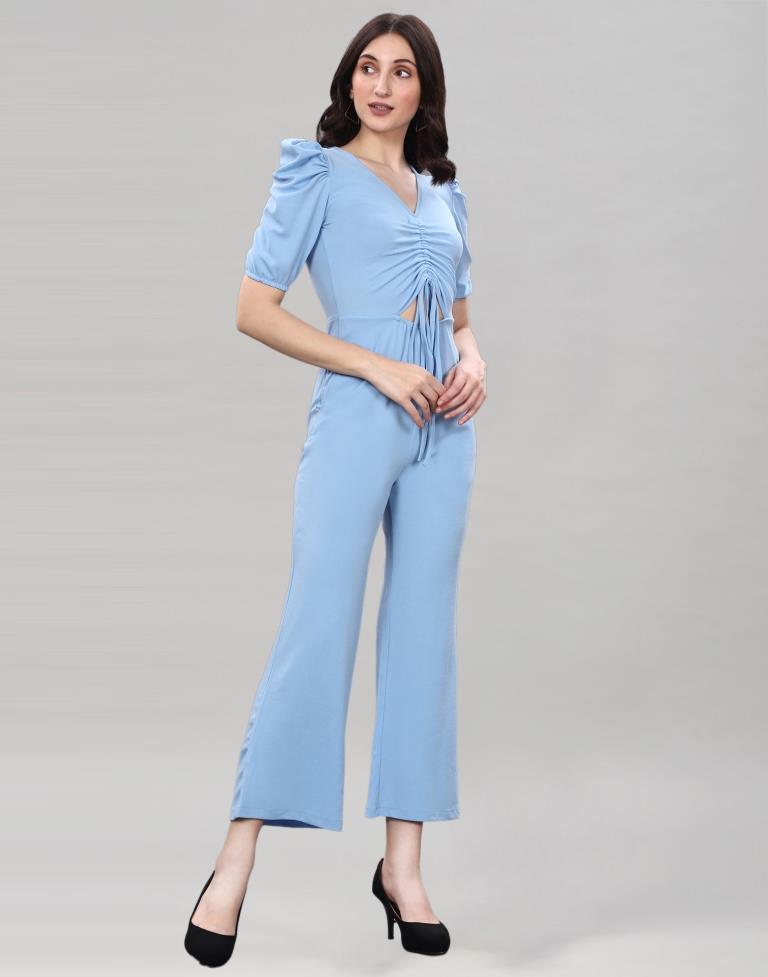 Light Blue Knitted Jumpsuits