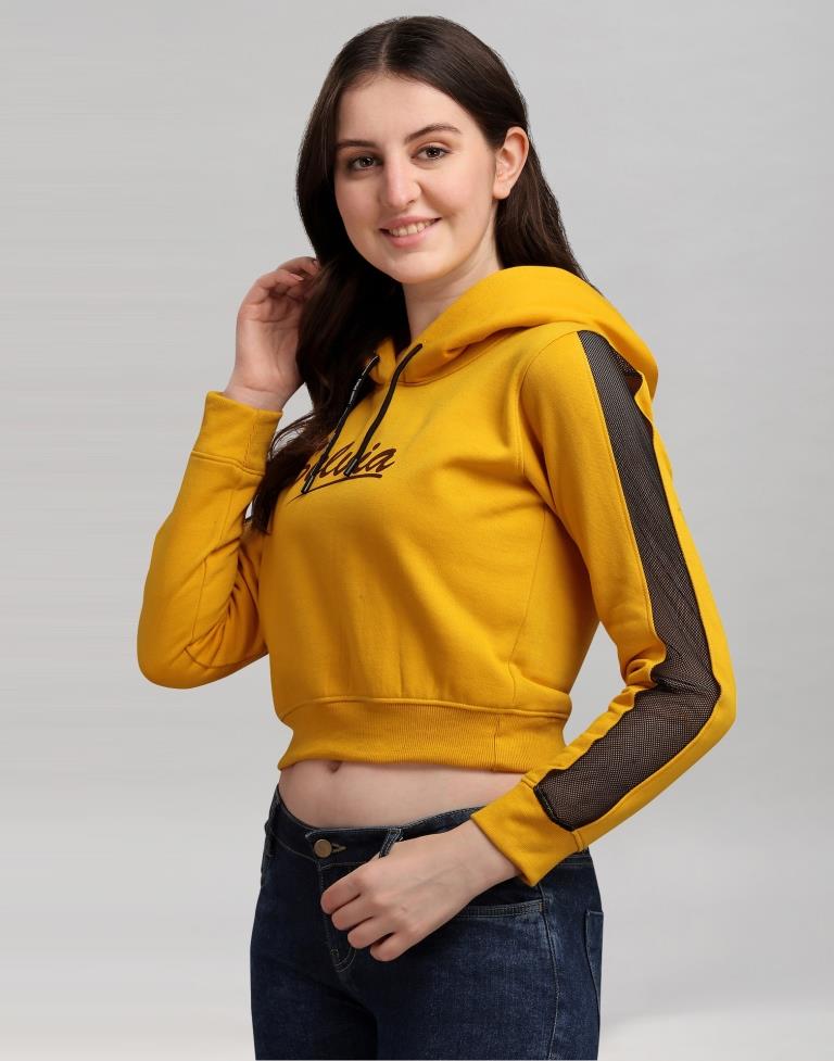 Turmeric Yellow Coloured Cotton Fleece Blend Plain Hoodie