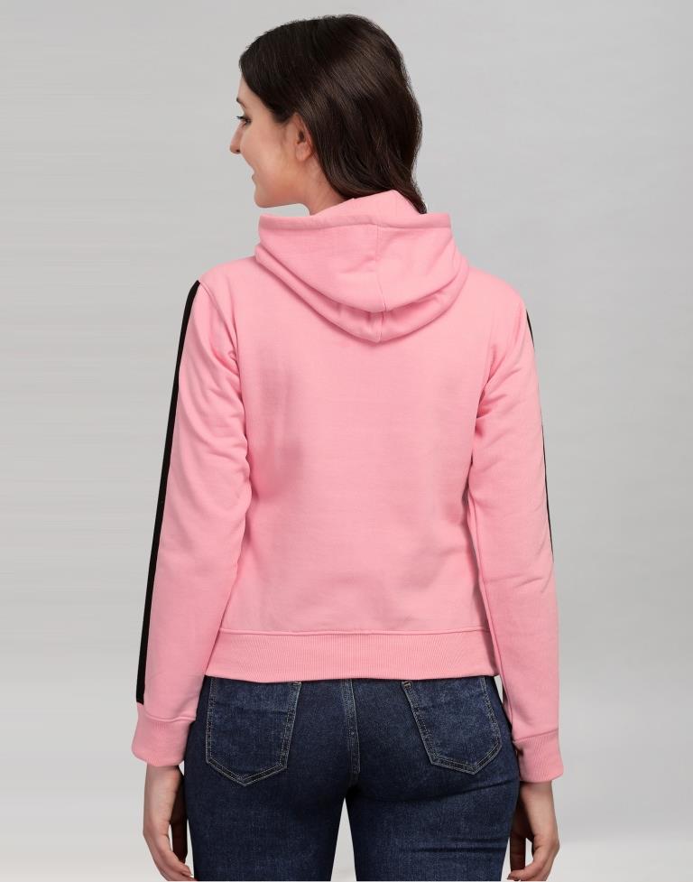 Light Pink Coloured Cotton Fleece Blend Plain Hoodie