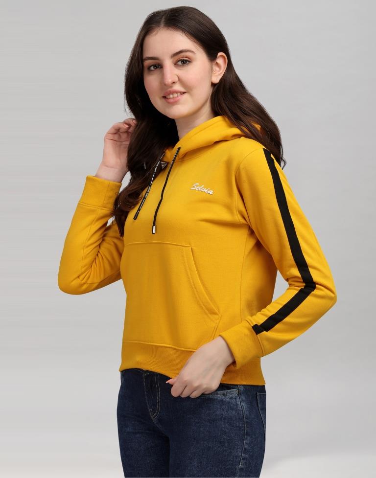Turmeric Yellow Coloured Cotton Fleece Blend Plain Hoodie
