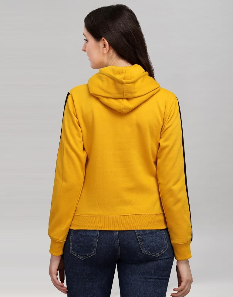 Turmeric Yellow Coloured Cotton Fleece Blend Plain Hoodie