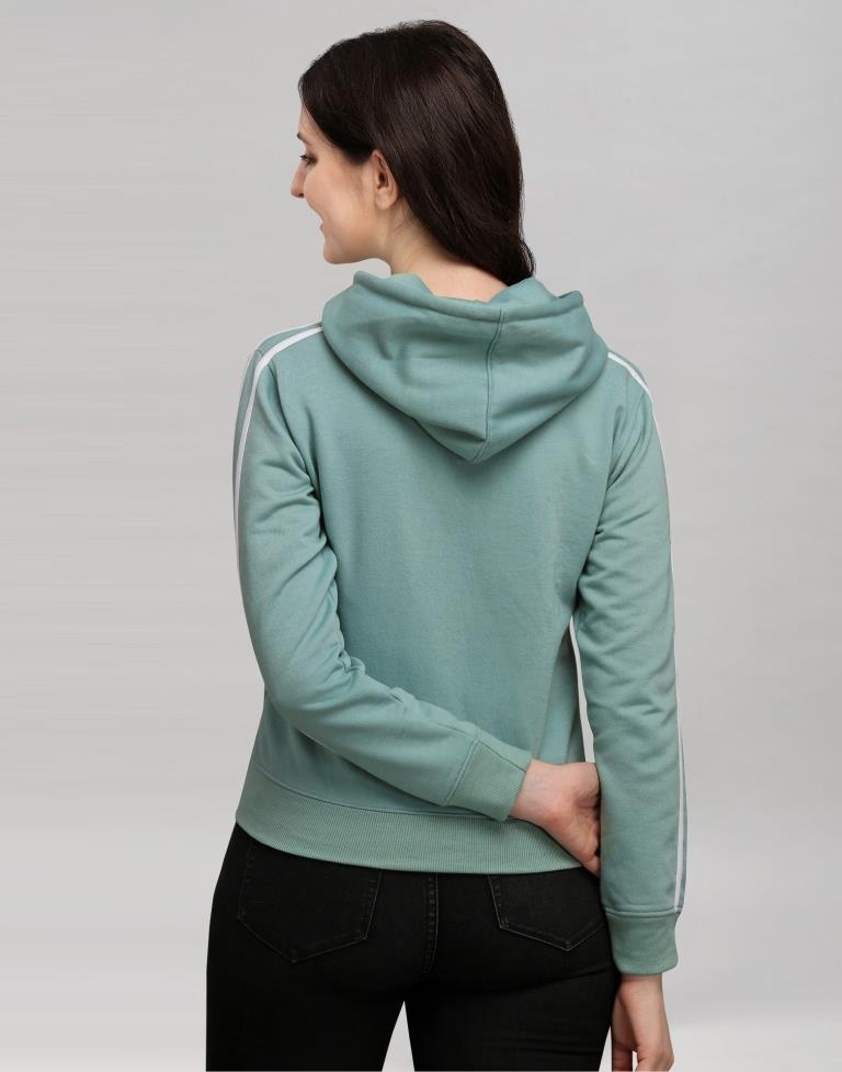 Dusty Green Coloured Cotton Fleece Blend Plain Hoodie