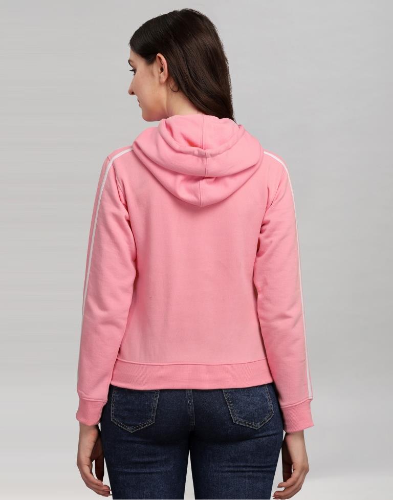 Light Pink Coloured Cotton Fleece Blend Plain Hoodie