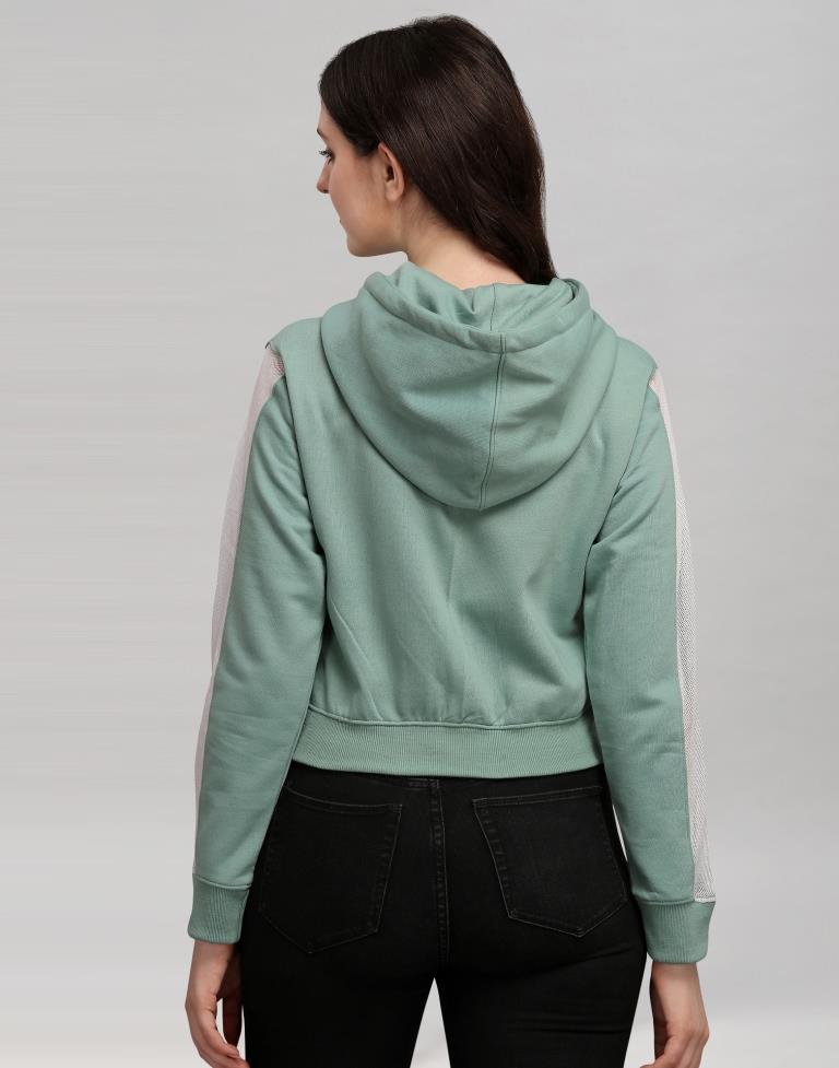Dusty Green Coloured Cotton Fleece Blend Plain Hoodie