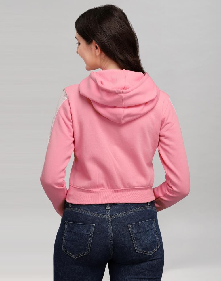 Light Pink Coloured Cotton Fleece Blend Plain Hoodie
