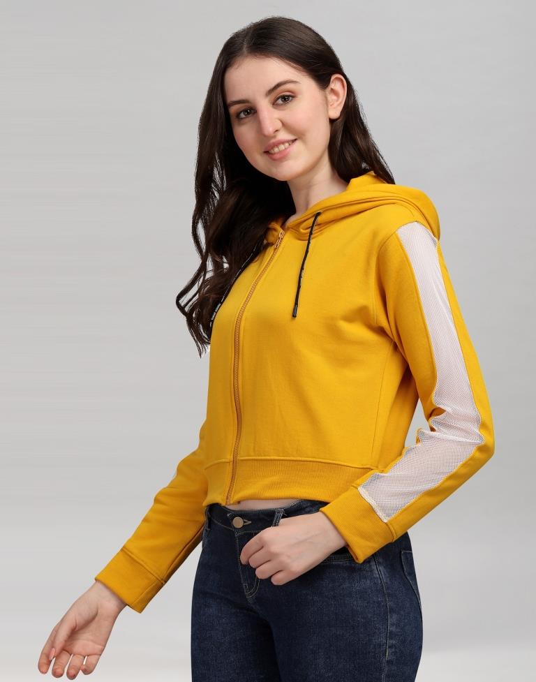 Turmeric Yellow Coloured Cotton Fleece Blend Plain Hoodie