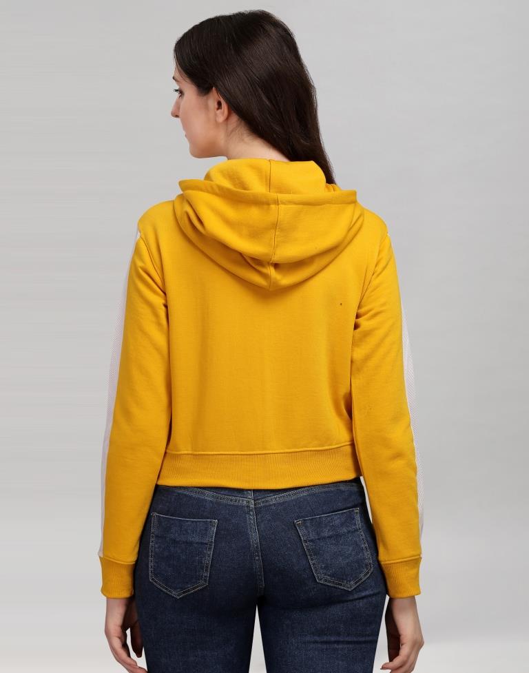 Turmeric Yellow Coloured Cotton Fleece Blend Plain Hoodie