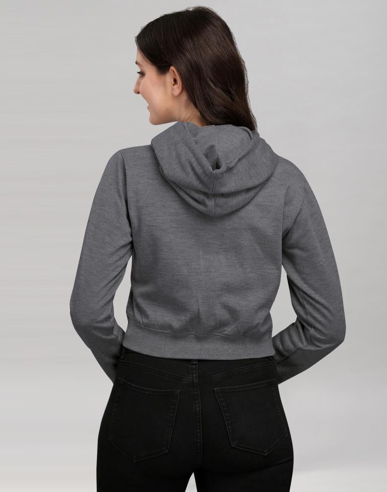 Dark Grey Coloured Cotton Fleece Blend Plain Hoodie