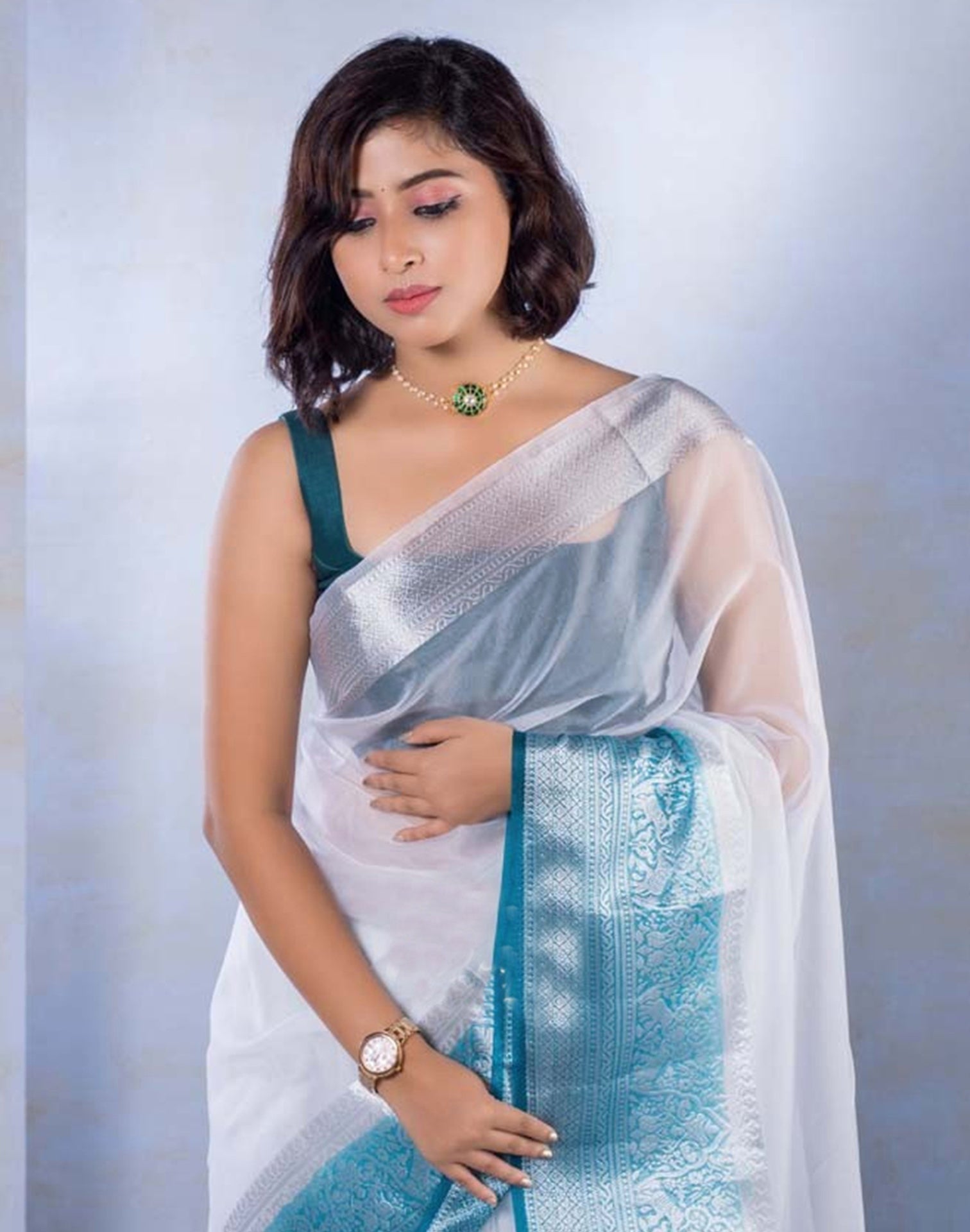 Pink Blue Kalam Floral Organza Saree | Sakhi Fashions – sakhifashions